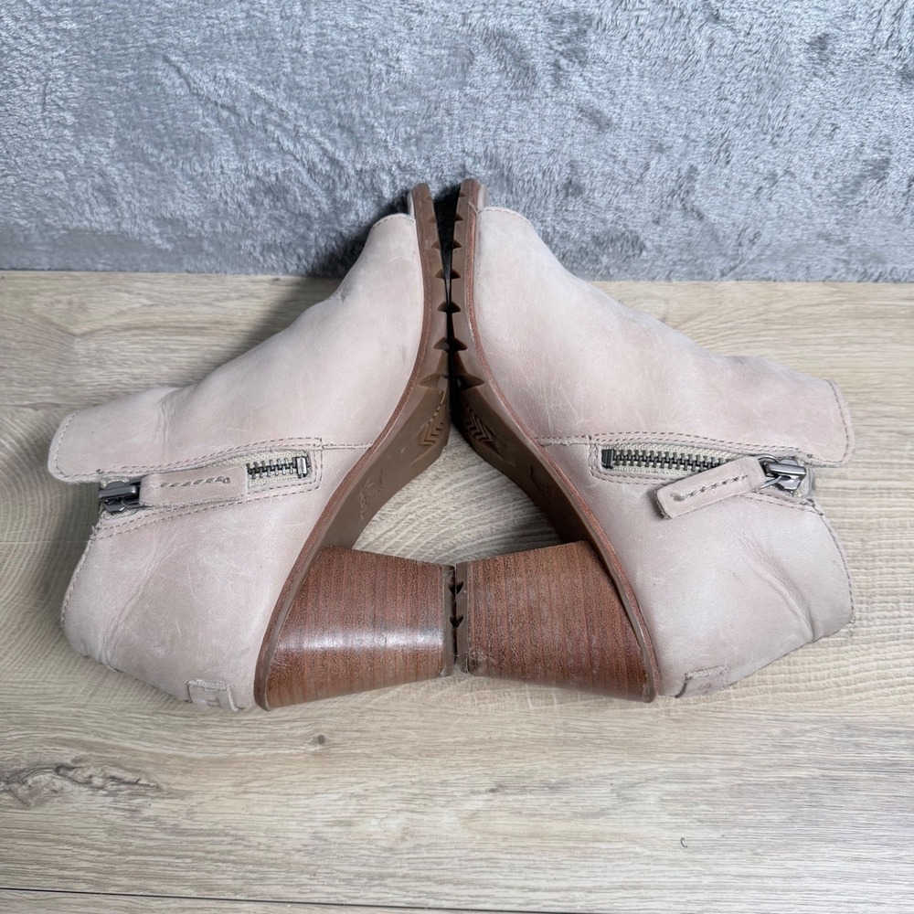 Sorel Lolla Peep Toe Bootie Womens 7 Beige Leather Stacked Heel Side Zip Shoes - Picture 5 of 12